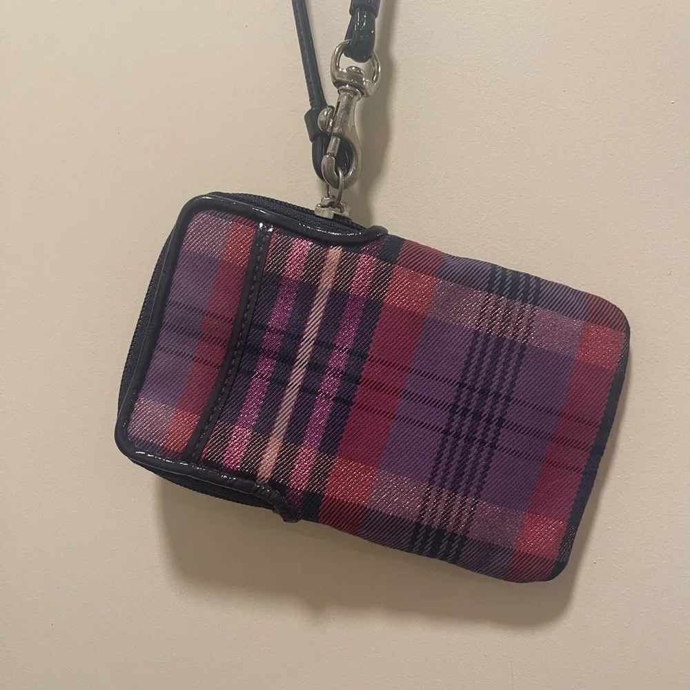 Coach Purple & Pink Plaid Wristlet Clutch